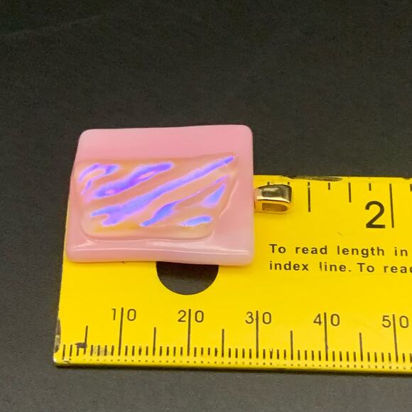 Fused Dichroic Pink Glass Iridescent Pendant - Picture 9 of 11